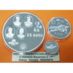 . 1 EURO + 5 EUROS + 25 EUROS 1997 AVIACION ESPAÑA PLATA SET FNM