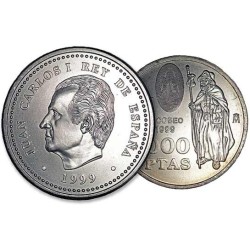ESPAÑA 2000 PESETAS 1999 APOSTOL SANTIAGO AÑO SANTO XACOBEO KM.925 MONEDA DE PLATA SC @EN BOLSA ORIGINAL@