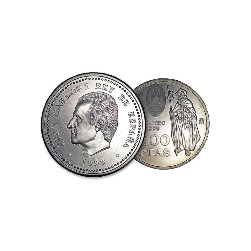 ESPAÑA 2000 PESETAS 1999 APOSTOL SANTIAGO AÑO SANTO XACOBEO KM.925 MONEDA DE PLATA SC @EN BOLSA ORIGINAL@