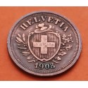 SUIZA 1 RAPPEN 1908 B ESCUDO y CRUZ KM.3.2 MONEDA DE BRONCE MBC- Switzerland