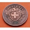SUIZA 1 RAPPEN 1908 B ESCUDO y CRUZ KM.3.2 MONEDA DE BRONCE MBC- Switzerland