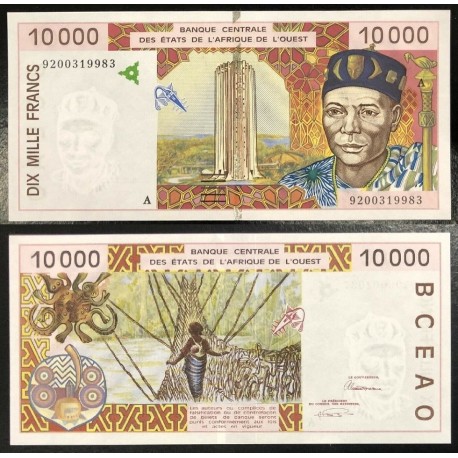 . COSTA DE MARFIL 10000 FRANCOS 1992 (A) NATIVOS Pick 114AA BILLETE SC West African States IVORY COAST UNC BANKNOTE