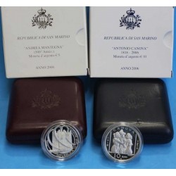 SAN MARINO 5 EURO + 10 EUROS 2006 ANDREA MANTEGNA & ANTONIO CANOVA MONEDAS DE PLATA EN ESTUCHE SILVER PROOF SET