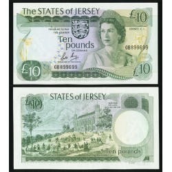 JERSEY £10 POUNDS 1976 1988 UNC+ Pick 13B