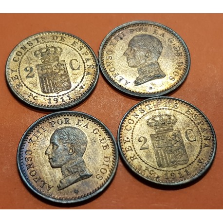 . 1 moneda x ESPAÑA Rey ALFONSO XIII 2 CENTIMOS 1911 * 11 PCV KM.732 COBRE @PRECIOSA + BREILLO ORIGINAL@