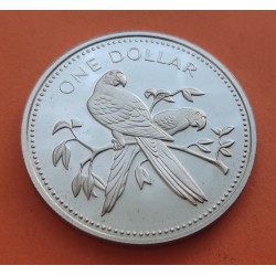 BELIZE 1 DOLAR 1974 AVE DEL CARIBE GUACAMAYO ROJO KM.43 MONEDA DE NICKEL PROOF