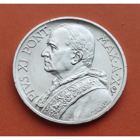 VATICANO 5 LIRAS 1931 Año X PAPA PIO XI SAN PEDRO EN BARCA KM.7 MONEDA DE PLATA EBC 5 Lire silver coin PIUS XI