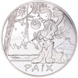 . 1 moneda x ASTERIX - FRANCIA 50 EUROS 2015 PERRO IDEFIX ASTERIX ET LA PAIX PLATA SC BLISTER @PÁTINA DORADA@