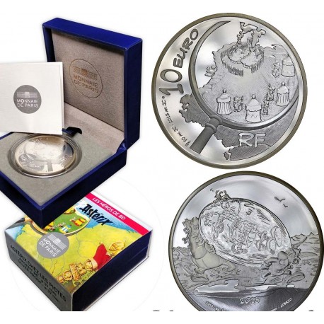 . 1 moneda x FRANCIA 10 EUROS 2013 ASTERIX, OBELIX y JULIO CESAR PLATA ESTUCHE France CHEZ LES PICTES