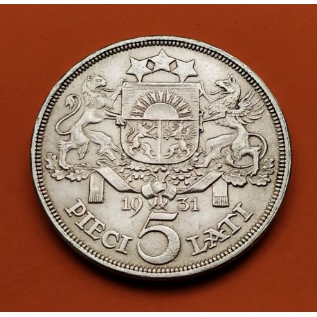 LETONIA 5 LATI 1931 DAMA ESLAVA KM.9 MONEDA DE PLATA EBC- 0,67 ONZAS @PUNTITO@ Latvia Latvijas Republik silver