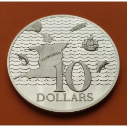 TRINIDAD y TOBAGO $10 DOLARES 1972 BARCOS MAPA PLATA SC- SILVER