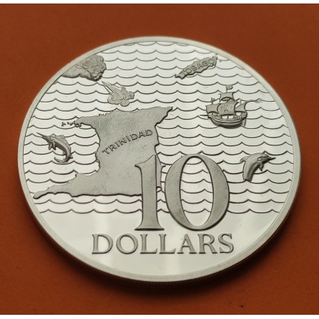 TRINIDAD y TOBAGO $10 DOLARES 1972 BARCOS MAPA PLATA SC- SILVER