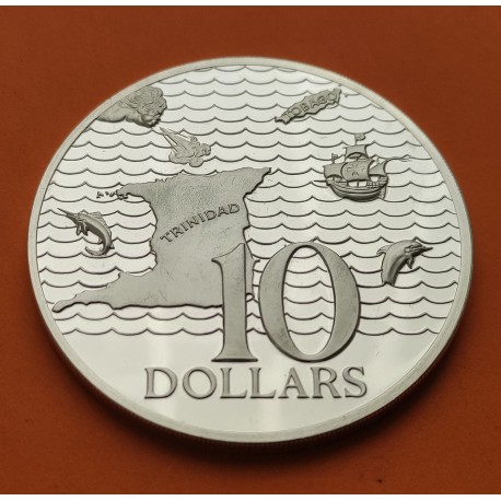 1,05 ONZAS x TRINIDAD y TOBAGO 10 DOLARES 1973 CARABELAS y MAPA KM.24A MONEDA DE PLATA PROOF silver coin OZ