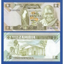 ZAMBIA 2 KWACHA 1980 AGUILA, PRESIDENTE y ESCUELA Pick 24C BILLETE SC Africa UNC BANKNOTE