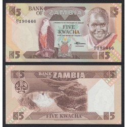 ZAMBIA 5 KWACHA 1980 AGUILA, PRESIDENTE y PRESA HIDRAULICA Pick 25C BILLETE SC Africa UNC BANKNOTE