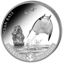 . 1 acoin CONGO 20 FRANCOS 2023 RAYA MARINA World's Wildlife 5ª MONEDA DE PLATA ONZA OZ cápsula