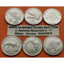 6 monedas x CUBA 1 PESO 1985 DEFENSA DE LA NATURALEZA IGUANA + COCODRILO + COTORRA NICKEL SC KM.124/126/128/181/183