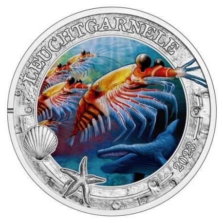 . 1 coin AUSTRIA 3 EUROS 2023 KRILL ANTÁRTICO Serie VIDA MARINA A COLORES 3ª MONEDA DE NICKEL SC Leuchtgarnele