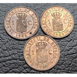 . 1 moneda SC x ESPAÑA Rey ALFONSO XIII 1 CENTIMO 1906 * 6 SLV ESCUDO KM.726 BRONCE RESTOS DE BRILLO ORIGINAL