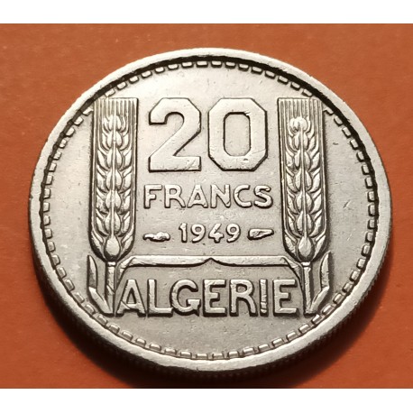 ARGELIA 20 FRANCOS 1949 ALEGORÍA y ESCUDO CON VALOR KM.91 MONEDA DE NICKEL MBC+ Algeria Algerie R/2