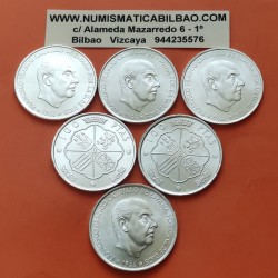 6 monedas x ESPAÑA 100 PESETAS 1966 * 19 68 FRANCISCO FRANCO PLATA SC @NUEVAS + MARCAS + IMPERFECCIONES@