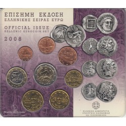 GRECIA CARTERA OFICIAL EUROS 2008 SC 1+2+5+10+20+50 CENTIMOS + 1 EURO + 2 EUROS 2008 BU SET KMS
