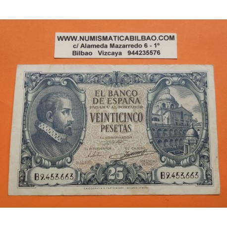 ESPAÑA 25 PESETAS 1940 JUAN DE HERRERA Serie B 9453663 Pick 116 @RARO BILLETE@ Spain banknote