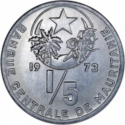 1 moneda x MAURITANIA 1/5 OUGUIYA 1973 (1 KHOUM) ESPIGAS KM.1 ALUMINIO SC Mauritanie Africa