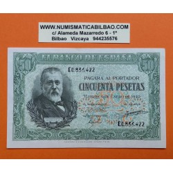 @RARO@ ESPAÑA 50 PESETAS 1940 MENENDEZ PELAYO Serie C 0836422 Pick 141 BILLETE EBC/SC- Spain banknore