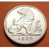 BELGICA 5 FRANCOS 1939 LEÓN KM.117.2 MONEDA DE NICKEL MBC Belgium PRE OCUPACIÓN NAZI III REICH