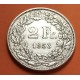 SUIZA 2 FRANCOS 1953 B GUILLERMO TELL y ESCUDO KM.25 MONEDA DE PLATA PLATA MBC+ Switzerland 2 Francs silver coin