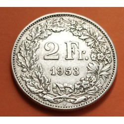 SUIZA 2 FRANCOS 1953 B GUILLERMO TELL y ESCUDO KM.25 MONEDA DE PLATA PLATA MBC+ Switzerland 2 Francs silver coin
