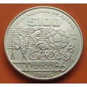 MEXICO 100 PESOS 1985 COPA MUNDIAL DE FUTBOL BALON y ARTE AZTECA KM.499 MONEDA DE PLATA SC Mejico silver 1 ONZA Ley 720