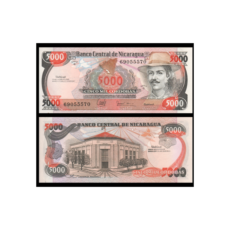 NICARAGUA 5000 CORDOBAS 1985 BENJAMIN CELEDON y ASAMBLEA NACIONAL @VER FIRMAS@ Pick 157 BILLETE SC