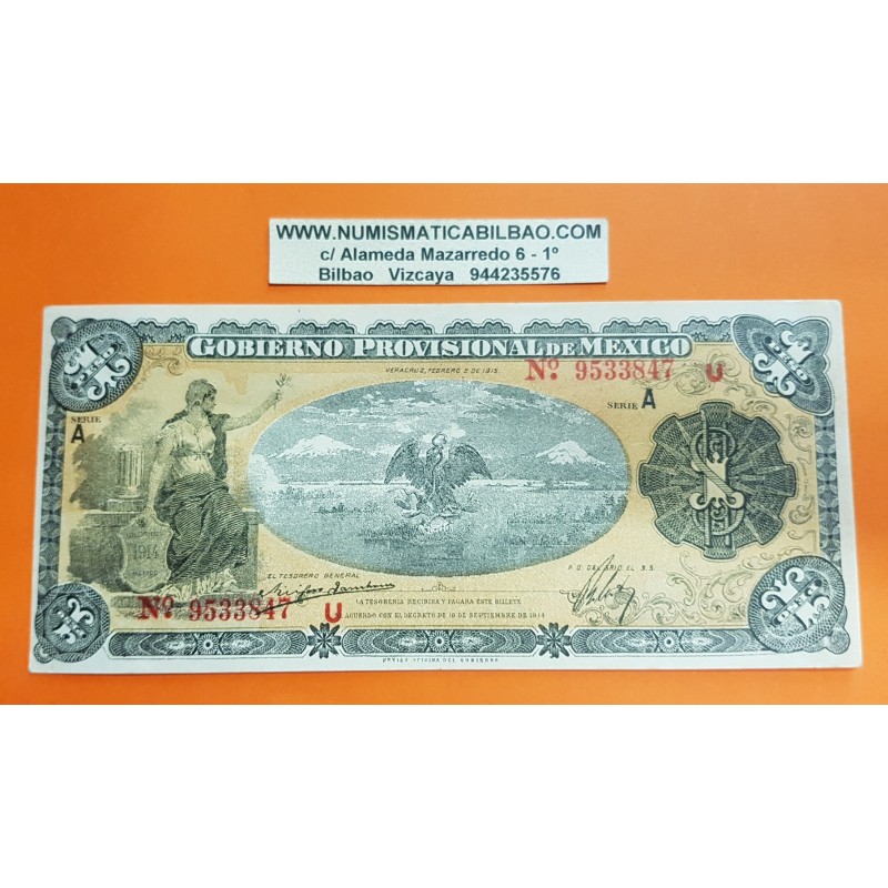MEXICO 1 PESO 1915 Veracruz GOBIERNO PROVISIONAL MONEDAS Pick S1101A BILLETE MBC @RARO@ Mejico banknote REVOLUCION MEXICANA