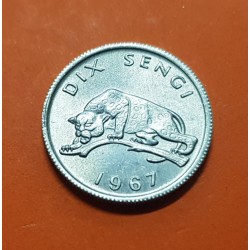 CONGO 10 SENGI 1967 LEOPARDO EN RAMA Kinshasa KM.7 MONEDA DE ALUMINIO SC República Democrática Dix Sengi