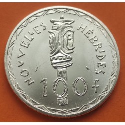 NUEVAS HEBRIDAS 100 FRANCOS 1966 DAMA y TOTEM KM.1 MONEDA DE PLATA SC- Nuvelles New Hebrides 100 Francs