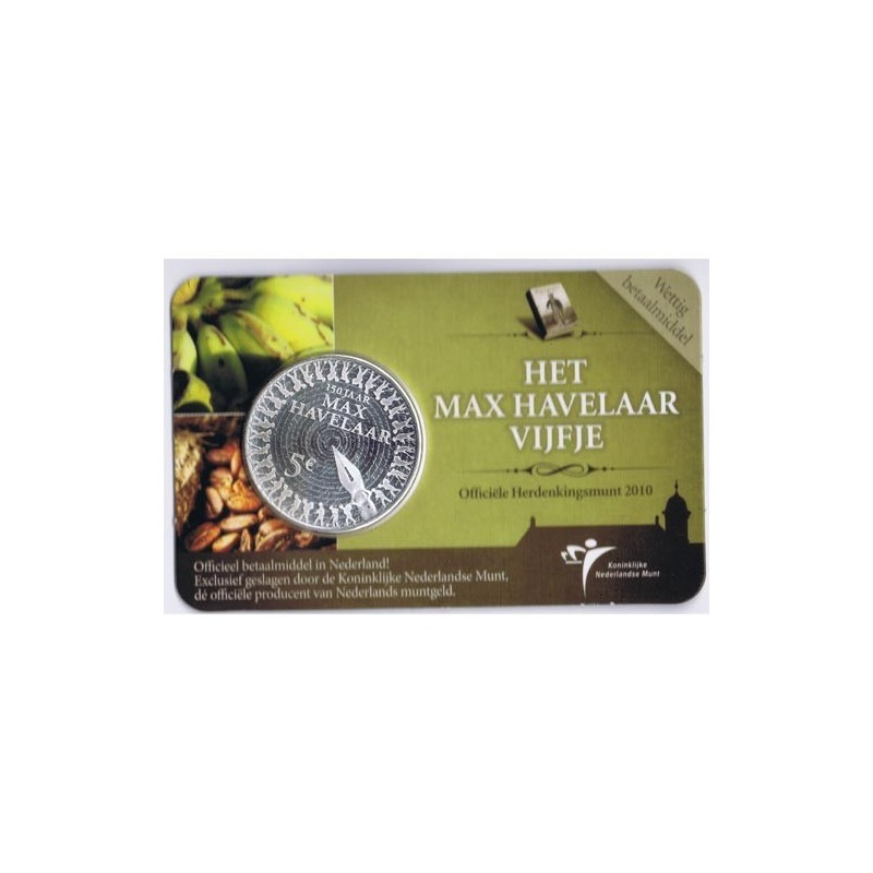 HOLANDA 5 EUROS 2010 PINTOR MAX HAVELAAR 150 ANIVERSARIO KM.297 MONEDA SC PLATA/COBRE The Netherlands coincard