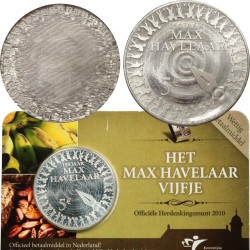 HOLANDA 5 EUROS 2010 MAX HAVELAAR PLATA NETHERLANDS COINCARD