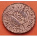 1 moneda x SIERRA LEONA 1/2 CENTAVO 1964 PECES SIR MILTON MARGAI KM.16 BRONCE MBC+/EBC -Leone Half Cent R/2