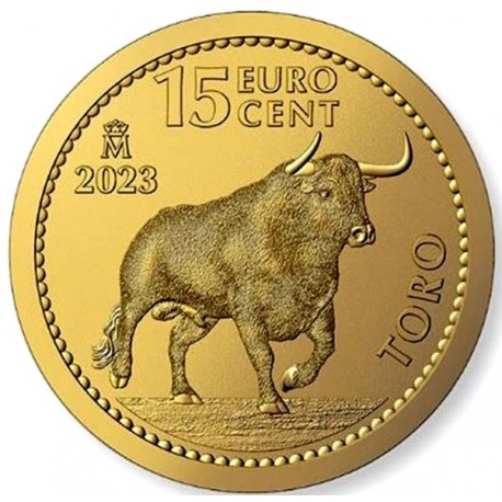 . 1 aacoin ESPAÑA 15 EURO CENT 2023 TORO 1/10 ONZA (3,11 gramos) MONEDA DE ORO PURO 999,9 SC Céntimos FNMT cápsula