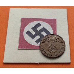 @RARA@ ALEMANIA 2 REICHSPFENNIG 1937 E AGUILA SOBRE ESVASTICA NAZI KM.90 MONEDA DE BRONCE Germany R/1