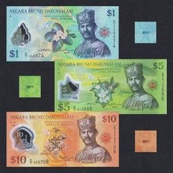 BRUNEI Malaya Full Set 1996 1 + 5 + 10 DOLLAR POLYMER UNC+