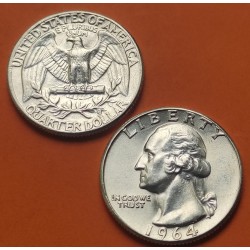 ESTADOS UNIDOS 1/4 DOLAR 1964 P Philadelphia PRESIDENTE GEORGE WASHINGTON KM.164 MONEDA DE PLATA SC- USA silver Quarter R/1