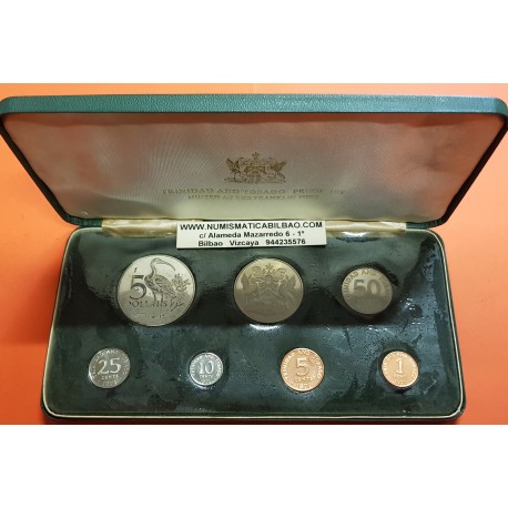 1971 TRINIDAD y TOBAGO ESTUCHE OFICIAL 7 coins Silver Proof Mint Set incluye 5 DOLARES PLATA