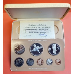 1976 ISLAS COOK Estuche Oficial 8 coins SILVER PROOF MINT SET incluye 5 DOLARES 1976 PLATA Cook Islands