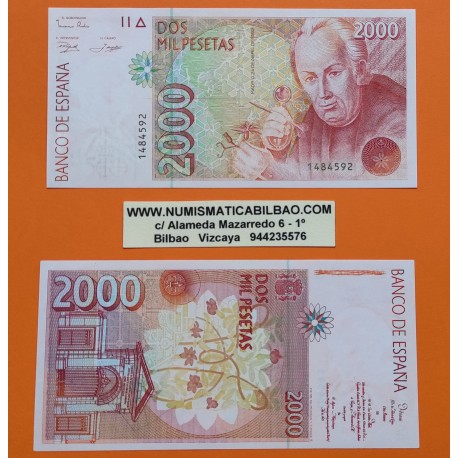 ESPAÑA 2000 PESETAS 1992 CELESTINO MUTIS Diseño Tipo I SIN SERIE @Nº de 7 DÍGITOS AL AZAR@ Pick 164 BILLETE SC Spain