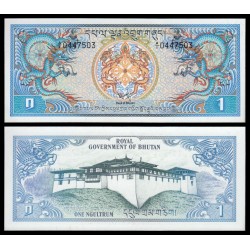 BHUTAN 1 NGULTRUM 1981 DRAGONES y TEMPLO Pick 5 BILLETE SC UNC BANKNOTE