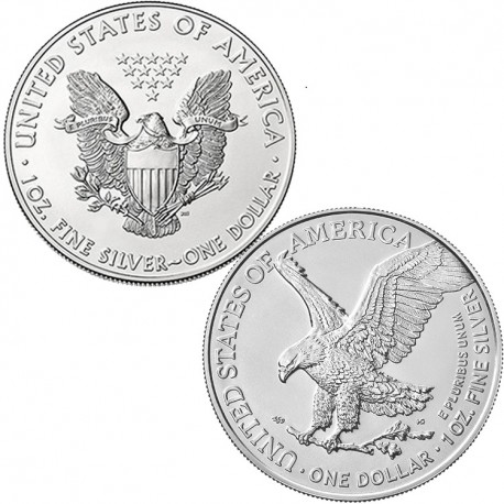 . 2 monedas @DISEÑO VIEJO + DISEÑO NUEVO@ x ESTADOS UNIDOS 1 DOLAR 2021 EAGLE LIBERTY PLATA PURA SC ONZA Oz Ounce