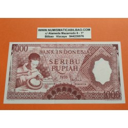 @ESCASO@ INDONESIA 1000 RUPIAS 1958 ARTESANO DE LA MADERA Color ROJO Pick 61 BILLETE SC 1000 Rupiah UNC BANKNOTE